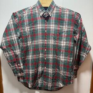Polo Ralph Lauren Blaire Mens Medium Plaid Button Down Shirt Green Red Cotton